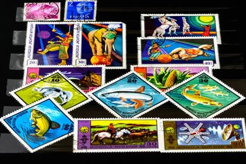 Mongolia and spain stamp. 写真素材