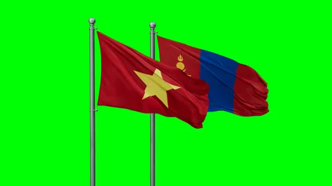Mongolia and Vietnam two flags Stock Footage 290068048