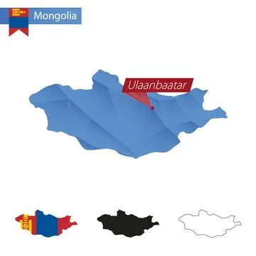 Mongolia blue Low Poly map with capital Ulaanbaatar. Illustrazione stock