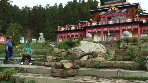 Mongolia. Buddhist temple Aglag on the mountainside, panorama. Stock Footage 168939179