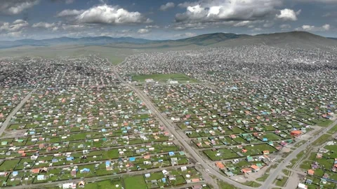 Mongolia city aerial drone view with colorful roofs - Street Grid and Asian City Stock Footage 339720346