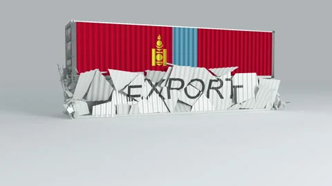 Mongolia container with the flag falls on top of a container labeled EXPORT Stock Footage 124600721