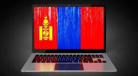Mongolia - country flag and binary code on laptop screen Illustrazione stock