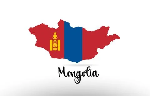 Mongolia country flag inside map contour design icon logo Stock Illustration