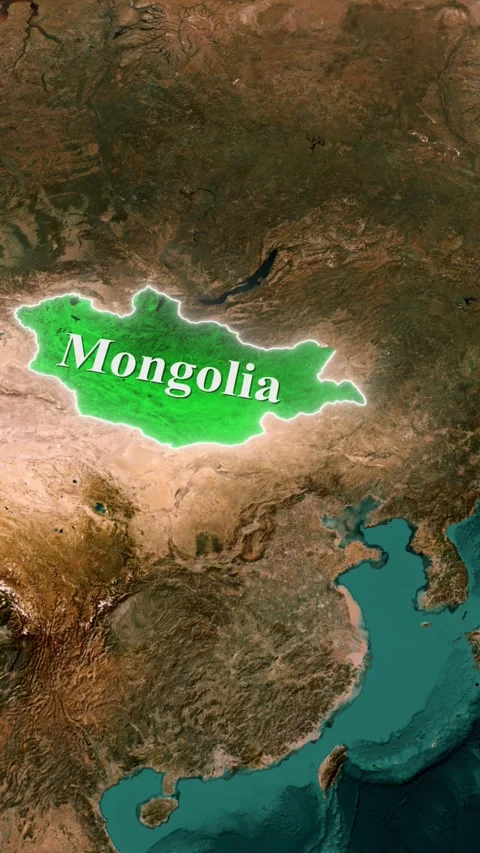 Mongolia Country Highlighted on World Map, Vertical 3D Satellite Zoom In An.. Stock Footage 344524899