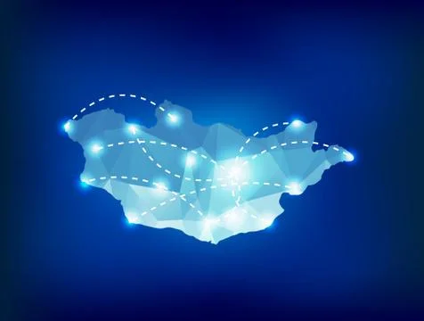 Mongolia country map polygonal with spot lights places Stock Illustration