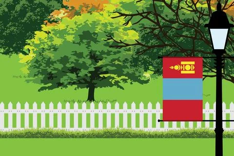 Mongolia Day Trees Lamp Vector Illustration Stock Illustration