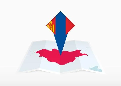 Mongolia is depicted on a folded paper map and pinned location marker with .. Stock Illustration