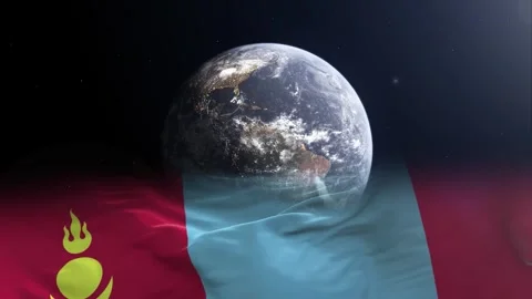 Mongolia flag - 3D flag on Earth globe Stock Footage 293708703