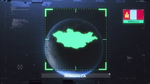 Mongolia Flag and Map Glitch HUD 4K Stock Footage 343591512