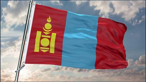 Mongolia flag background realistic waving in the wind 8K Stock Illustration