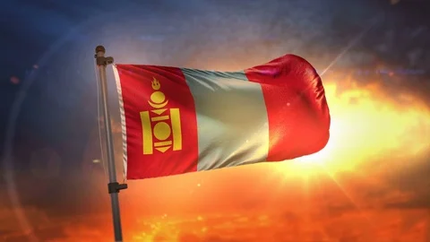 Mongolia Flag Backlit At Beautiful Sunrise Loop Slow Motion 4K Stock Footage 76623645