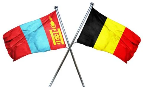 Mongolia flag with Belgium flag, 3D rendering Stock Illustration