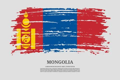 Mongolia flag with brush stroke effect and information text poster, vector Stock Illustration