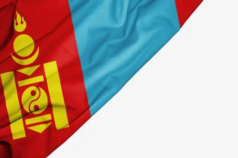 Mongolia flag of fabric with copyspace for your text on white background. Stock Illustration
