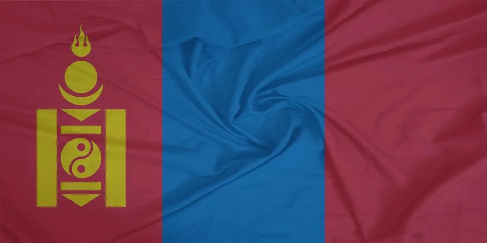 Mongolia Flag fabric rippling in the wind Stock Photos