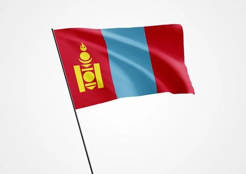 Mongolia flag flying high in the isolated background Stock Illustration