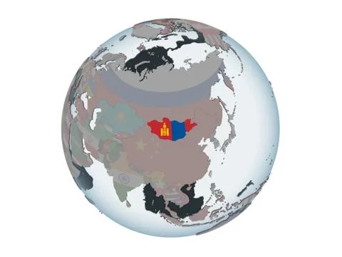 Mongolia with flag on globe isolated Stock Illustration