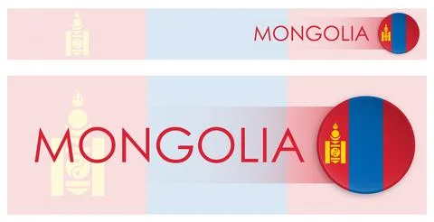 Mongolia flag horizontal web banner in modern neomorphism style. Webpage Mo.. Stock Illustration
