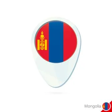 Mongolia flag location map pin icon on white background. Stock Illustration