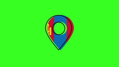 Mongolia flag location pin animation on green screen Stock Footage 317694654