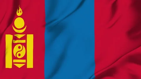 Mongolia flag loop animation with fabric texture, seamless waving background Stock Footage 342673232