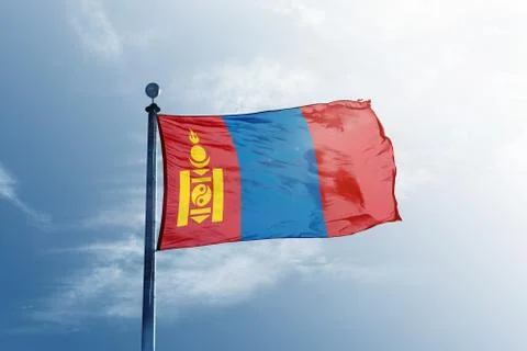 Mongolia flag on the mast Stock Photos