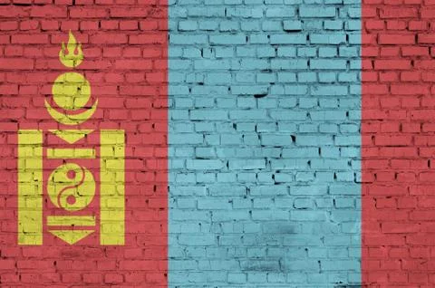 Mongolia flag is painted onto an old brick wall Stock Photos