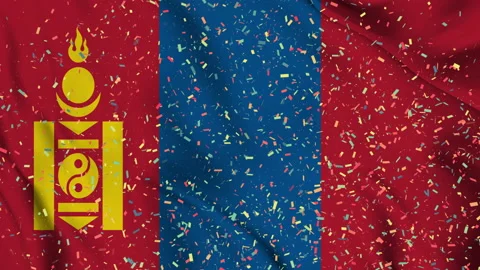 Mongolia flag seamless animation with paper confetti Stock Footage 223334587