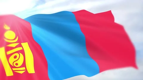 Mongolia Flag Seamless Loop 4k 60fps on Sky Background Stock Footage 340618436