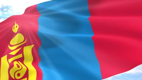 Mongolia Flag Seamless Loop 4k 60fps on Sky Background Stock Footage 341566100