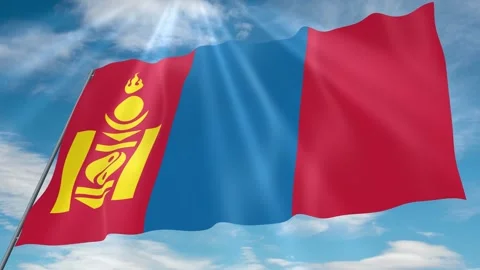 Mongolia Flag Seamless Loop 4k 60fps on Sky Background Stock Footage 341761290