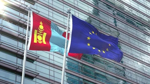 Mongolia Flag VS European Union Flag Stock Footage 343591535