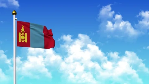 MONGOLIA Flag Waving with Alpha Channel and Sky Background in 4K Stock Footage 306913820