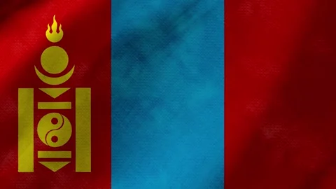 Mongolia flag waving background with real fabric texture Stockbeeldmateriaal 291917297
