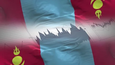 Mongolia flag - Waving flag on report analytics data Stock Footage 293709704