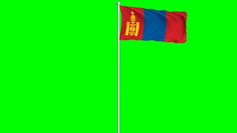 Mongolia Flag Waving Fluttering on Wind Loopable Green Blue Screen Matte Stock Footage 77576204
