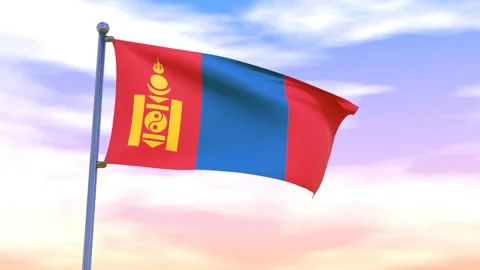 Mongolia Flag waving in the high wind Stock Footage 154711606
