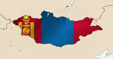 The mongolia flag waving inside the country on a world map Stock Footage 339033307