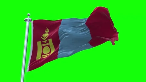 Mongolia Flag Waving in Loopable and Textured green screen background Stock Footage 296877008
