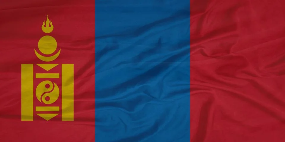 Mongolia   Flag waving sky background Stock Photos