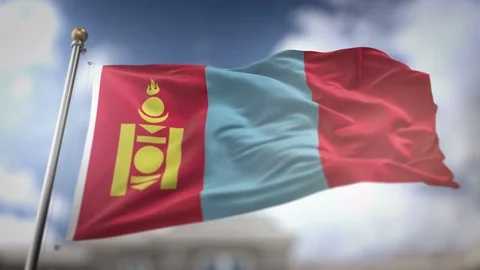 Mongolia Flag Waving Slow Motion 3D Rendering Blue Sky Background - Seamles.. Stock Footage 75426335