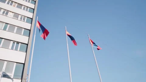 Mongolia flag waving on sundown sky Stock Footage 310490513