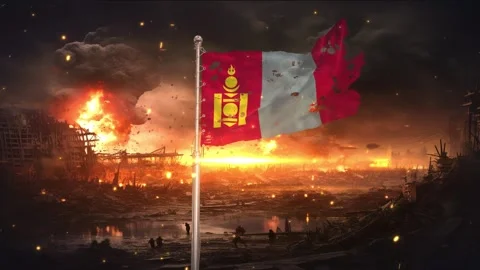 Mongolia flag waving in war is torn Stock Footage 346060106