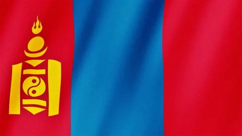 Mongolia flag waving in the wind. Flag of Mongolia images Ilustração Stock