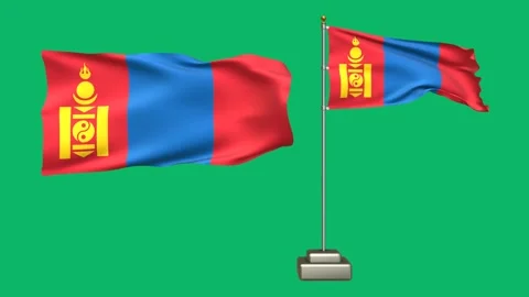Mongolia flag waving in the wind on a green background Stock Footage 277955385