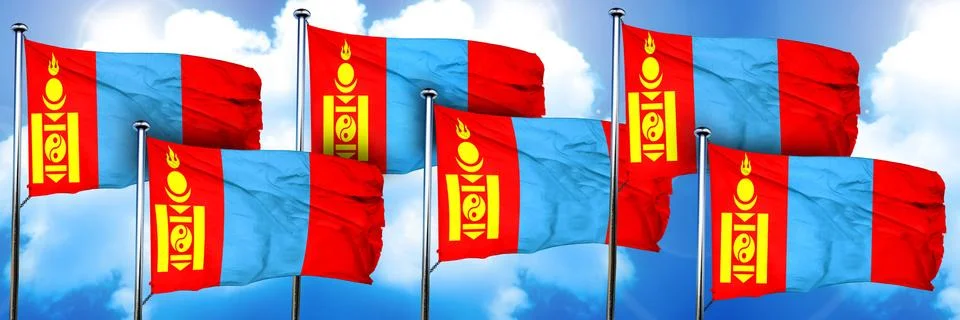 Mongolia flags, 3D rendering, on a cloud background Stock Illustration