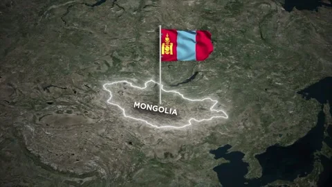 Mongolia Glowing Border Map Animation with 3D Waving of Mongolia National F.. Stock Footage 330071011