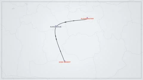 Mongolia Gobi travel route map animation Video stock 339904726