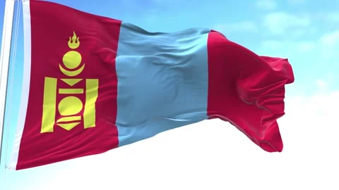 Mongolia Horizontal Flag in the Sky Speed Waving Stock Footage 324214438